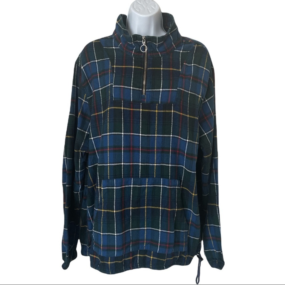 UO 1/4-Zip Plaid Flannel Over Shirt Size Large